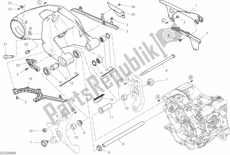 All parts for the 28a - Forcellone Posteriore of the Ducati Supersport S 937 2019
